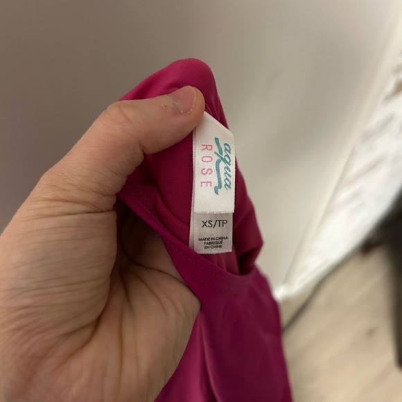 La Vie En Rose Aqua Pink One Shoulder Ruffled Bathing Suit - Picture 4 of 4